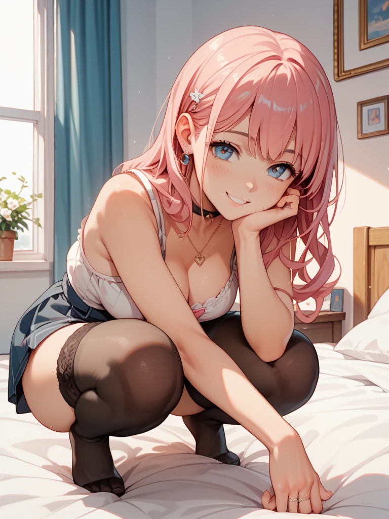 1girl in、A smile、Underwear、Cute underwear、Upper body portrait、Squatting panchira、