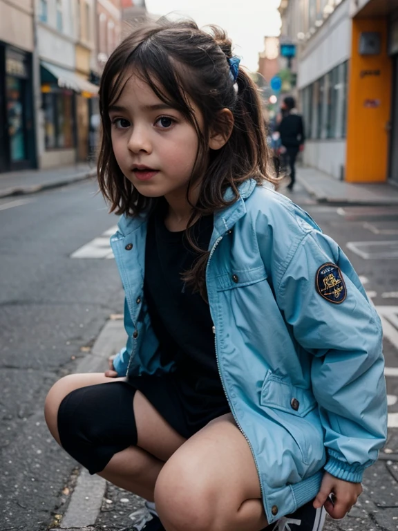 chibi girl squatting with clothes