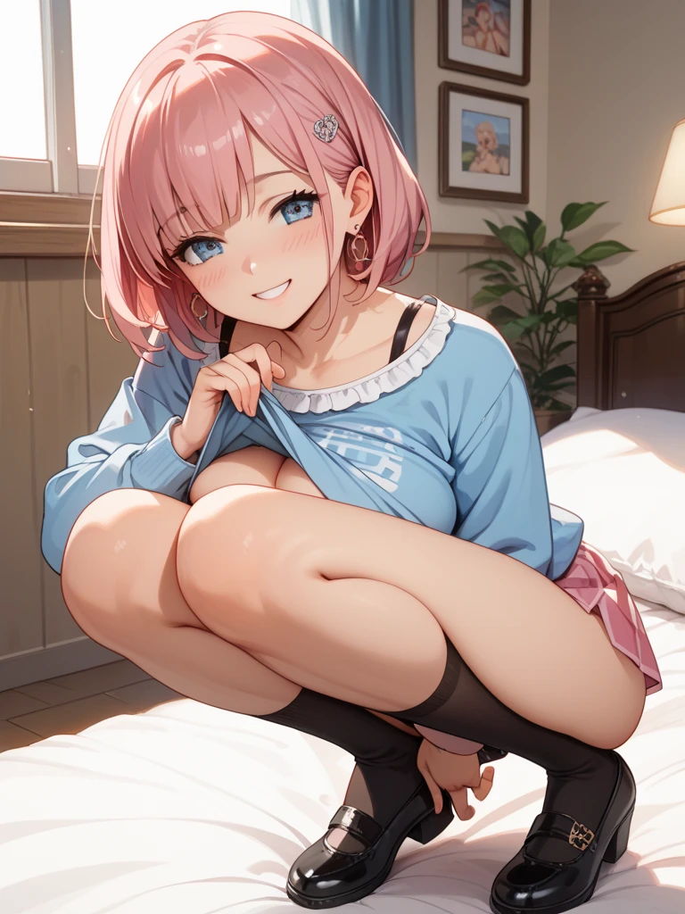 School uniform, ahegao, blush, wet, white Stripe blue striped panties, see through, nipple, Toodler, big breast, sad