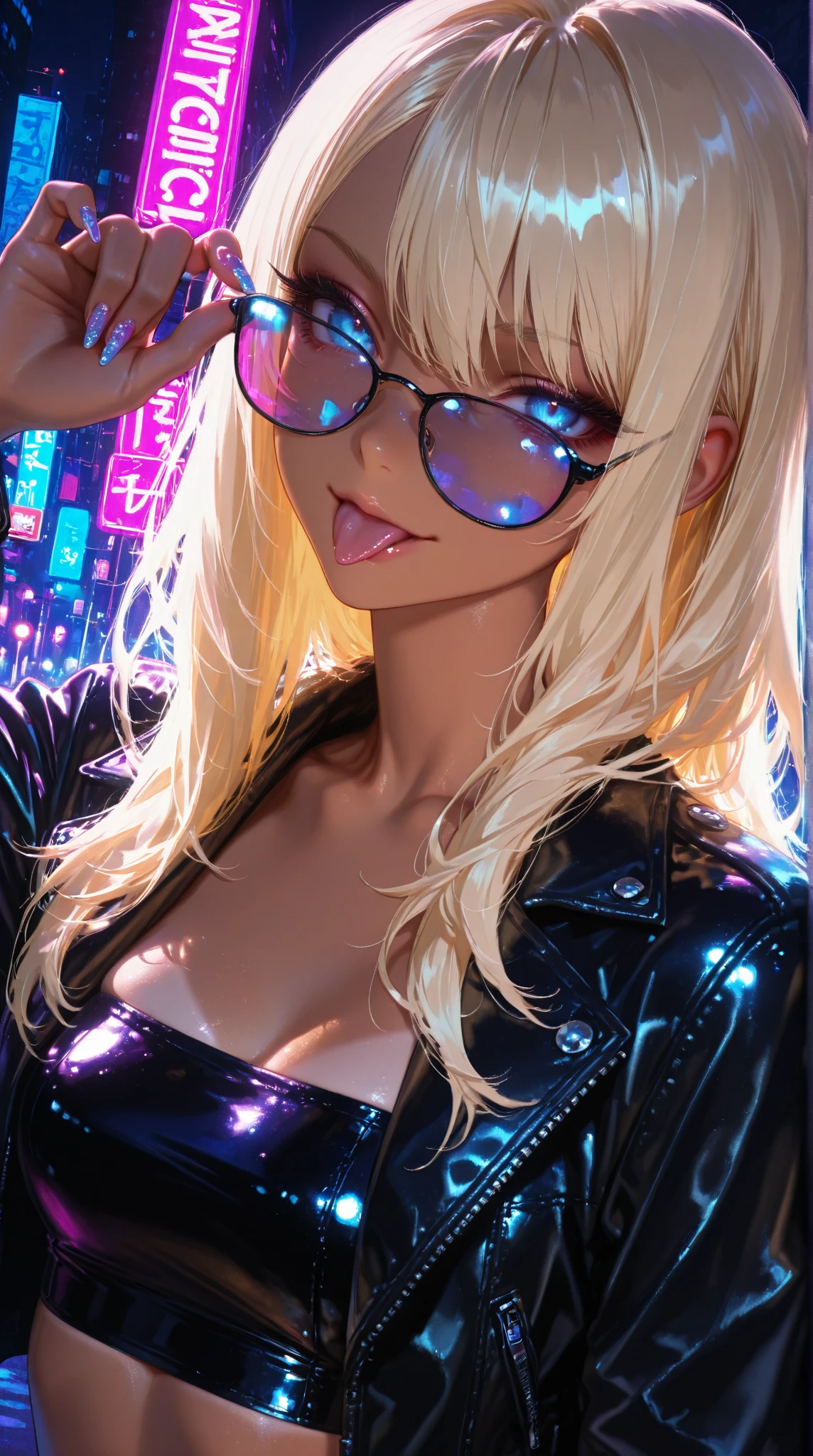 Masterpiece artwork、Maximum quality、1 mature female、(Uma MILF、dark-skinned:1.6)、((Uma MILF))、(nekomimi、a blond、hypdertailed、high ponytail:1.3)、purples eyes、a smirk、white jacket、Mini boina、Cool、machine、delicate representation、nighttime city,breasts exposed almost naked, gigantic breastss