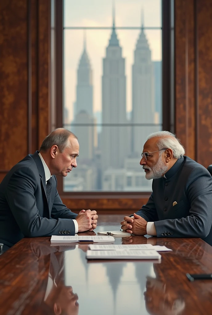 In the table, Putin nods in agreement with some of Modi’s ideas. The tension eases as both leaders.