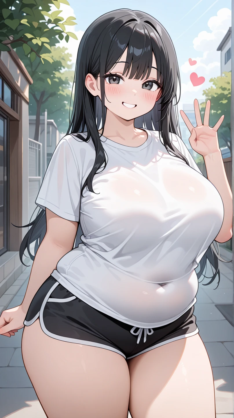 Cute mommy, mature women, realistic skin,perfect ,black hair, long hair, (hair over one eye:1.4), messy hair, hair between eyes, oversize shirt,pink mini skirt, chubby,plump,fat,pucker lips,cute shy blush on,garden, under tree,night 