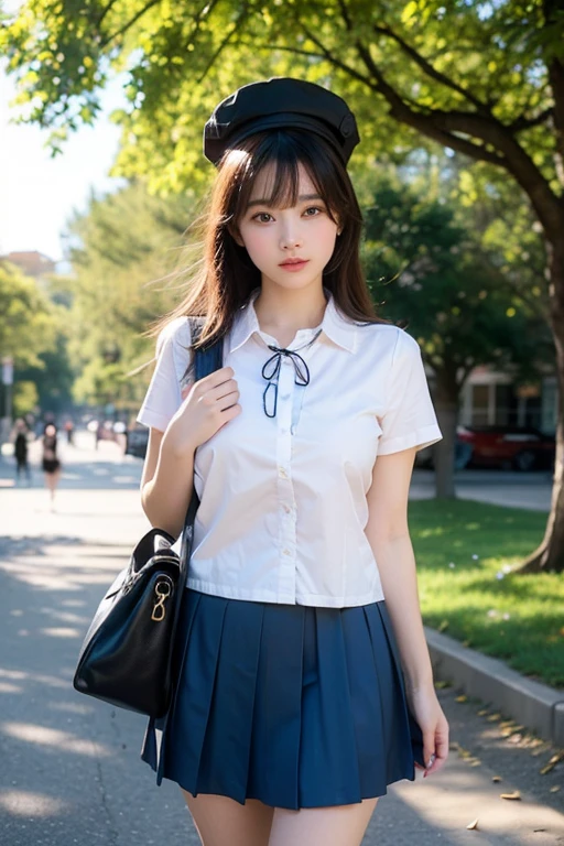 a closeup, ​masterpiece, top-quality, FULL ANATOMY、Raw foto, Photorealsitic, faces, unbelievable Ridiculous, beautiful a girl, cute little, shorth hair、depth of fields, hight resolution, ultra-detailliert, finely detail, ighly detailed, extremely detailed eye and face, Realistic pupils, foco nítido, Cinematic lighting、flat breast、tiny chest、small tits、(Petite bust:1.2)、Petite bust、 (Slimed、small tit、flat boobs、small tit)、 a 20 yo woman、Sexual facial expressions、sexy  pose、 (Panties are visible)、 Wet body、Blushing、Sweating、Very embarrassed look、The face is bright red、short-hair、Straight bob hair、Shorthair with bangs、A smile、Schoolgirl Uniform、Panties are visible from the skirt、Very detailed 8k wallpaper、Sheer white shirt、Navy blue ribbon at the collar、Dark blue pleated micro mini、Show me your whole body、Plump panties、White Sox、Lift the hem of the skirt、Lift the hem of the skirt with both hands、Lift the hem of the skirt yourself,、Showing her panties to the camera、is standing、‎Classroom、depth of fields、Bokeh in the background、((Wear the shirt directly on bare skin、The shirt is wet and see-through))、Brown hair