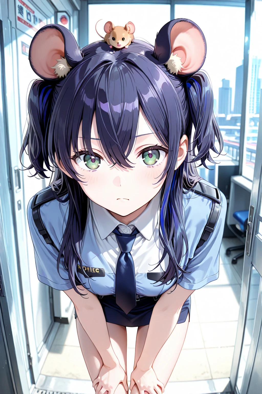 high school girl、School classroom、((Big Breasts))、((((独奏))))、smirk、1 girl、from below、With a cheek cane