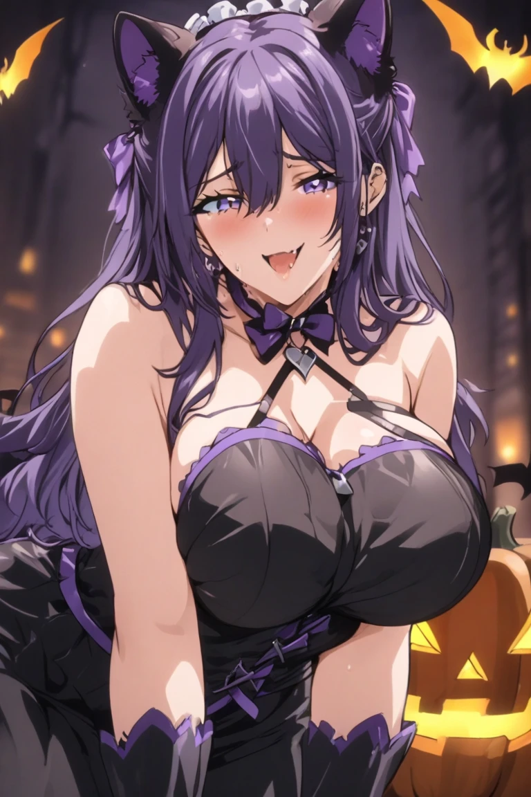 masterpiece, best quality,, one girl, (colorful),(finely detailed beautiful eyes and detailed face),cinematic lighting, POV, Halloween, Costume, Green Hair, Pig Tails, Red eyes, Busty, Smiling, Spooky, trick or treating, bats, night time, smiling, mummy wrappings, bat hairpin, black and purple striped stockings