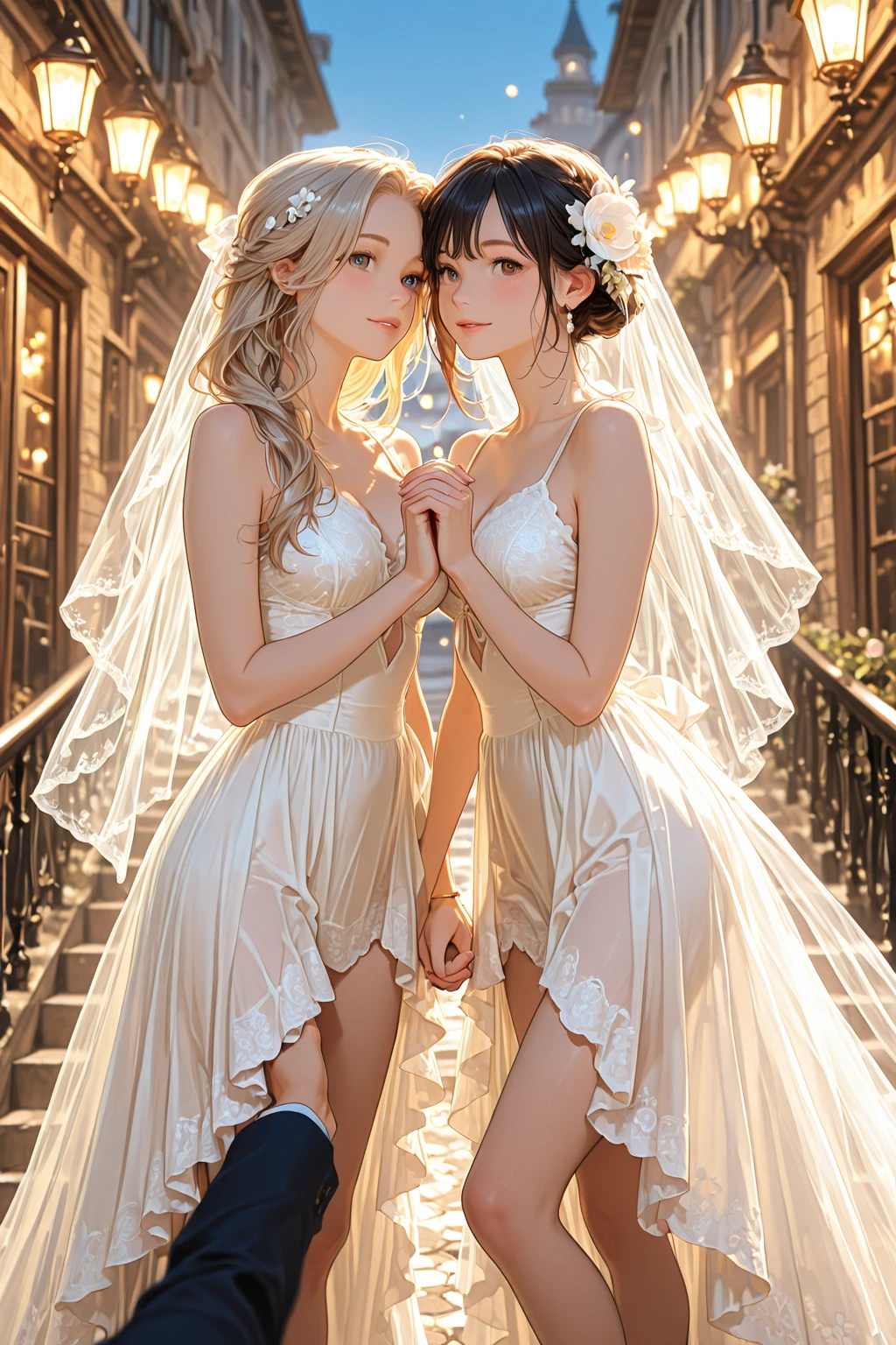 ((NSFW_STILL_SHOW、David Hamilton))、Oppai-Loli Twins、{(Strong wind|Floating Blonde hair)}、{(From Below:1.2|FullBody:1.2)}、Wide Shot、((Masterpiece:1.2, Photorealsitic:1.37))、8K Bestquality、((Detailed KAWAII Face))、Bright Shining Perfect eyes、zydG、{(Childish|Gigantic Cleavage:1.37)}、(Detailed open crotch、Detailed Oily Porcelain skin textures)、No Underwear:2、extremely detailed、Flowers、Transparent celestial robe、{Dark Red Leather High Collar|Red lip}、Smooth shading、Soft Lighting with many Follow lights、clear focused、bokeH、{ssmile|perplexed|seductiv|Flower wreath|Princess Tiara}、forest lakeside、(Light Particles:1.2, Lens Flare, Luminescent Particles:0.6、Fantastic atmosphere:1.2)、{Dynamic Pose|Kissing}、