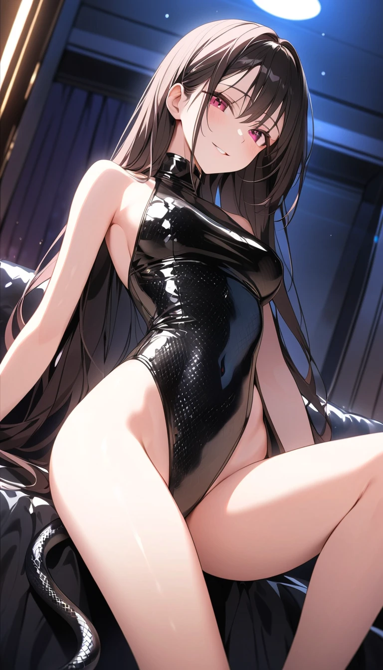 ((masterpiece,best quality anime,Highest quality:1.3)),realistic,having sex,cowboy shot,25 year old beauty,独奏,1woman,((very small head:1.3)),ideal ratio body proportions,tan skin,brown hair,bangs,straight long hair,gorgeous eyes,brown eyes,shy,tongue,(Torn clothing、Black leotard bodysuit、clavicle)、nipples,((slender body,skinny,toned body)),small breasts,sweat:1.3,vaginal penis,gleaming skin,shiny skin,(lying,on back,spread legs),Abandoned Factory,at night、Modern Tokyo、nsfw,