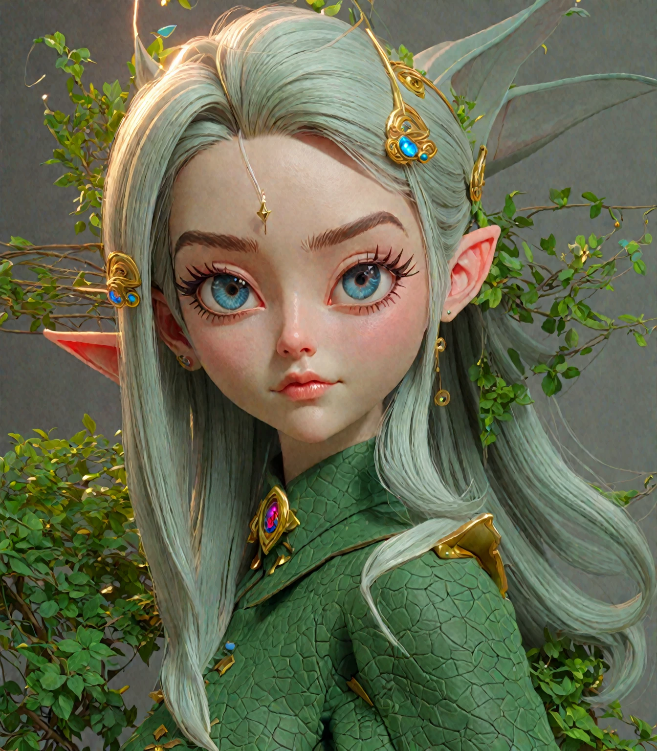 (Realistic:1.4), full photo of elf woman in the elven ancient castle, pale lank disheveled hair, delicate features of a thin face, cute sexy, pleasure, perfect body, talking with her own shadow, Fantasy style,  8K, proffesional photography, Hi-Def, lifelike skin, detailed thin face without cosmetics, beautiful detailed green eyes, background of the Middle Ages, The sun shines its rays playing with shadows, bokeh