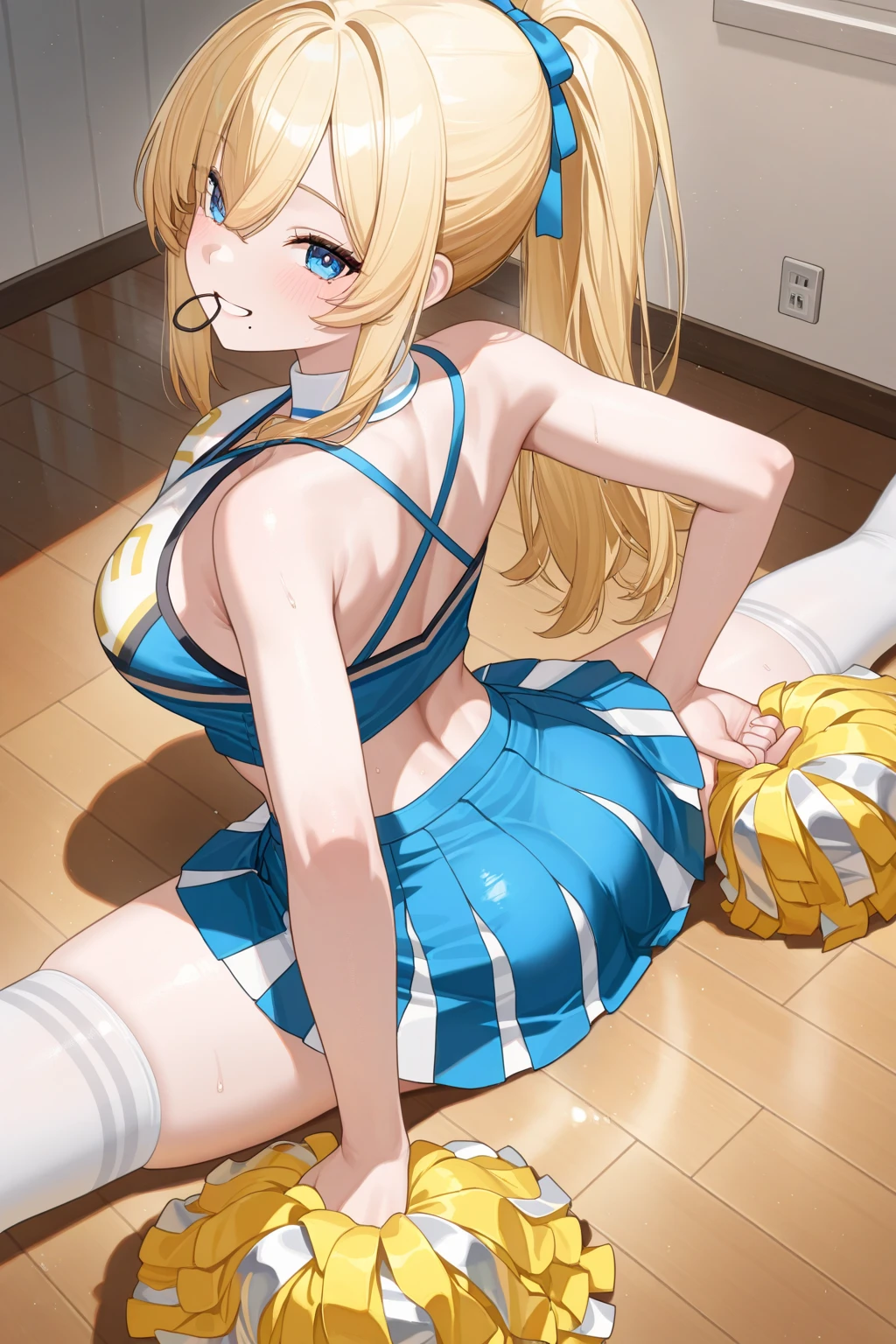 Big tits, big butt cheerleaders, spread legs, masturbating in front of a large audience.