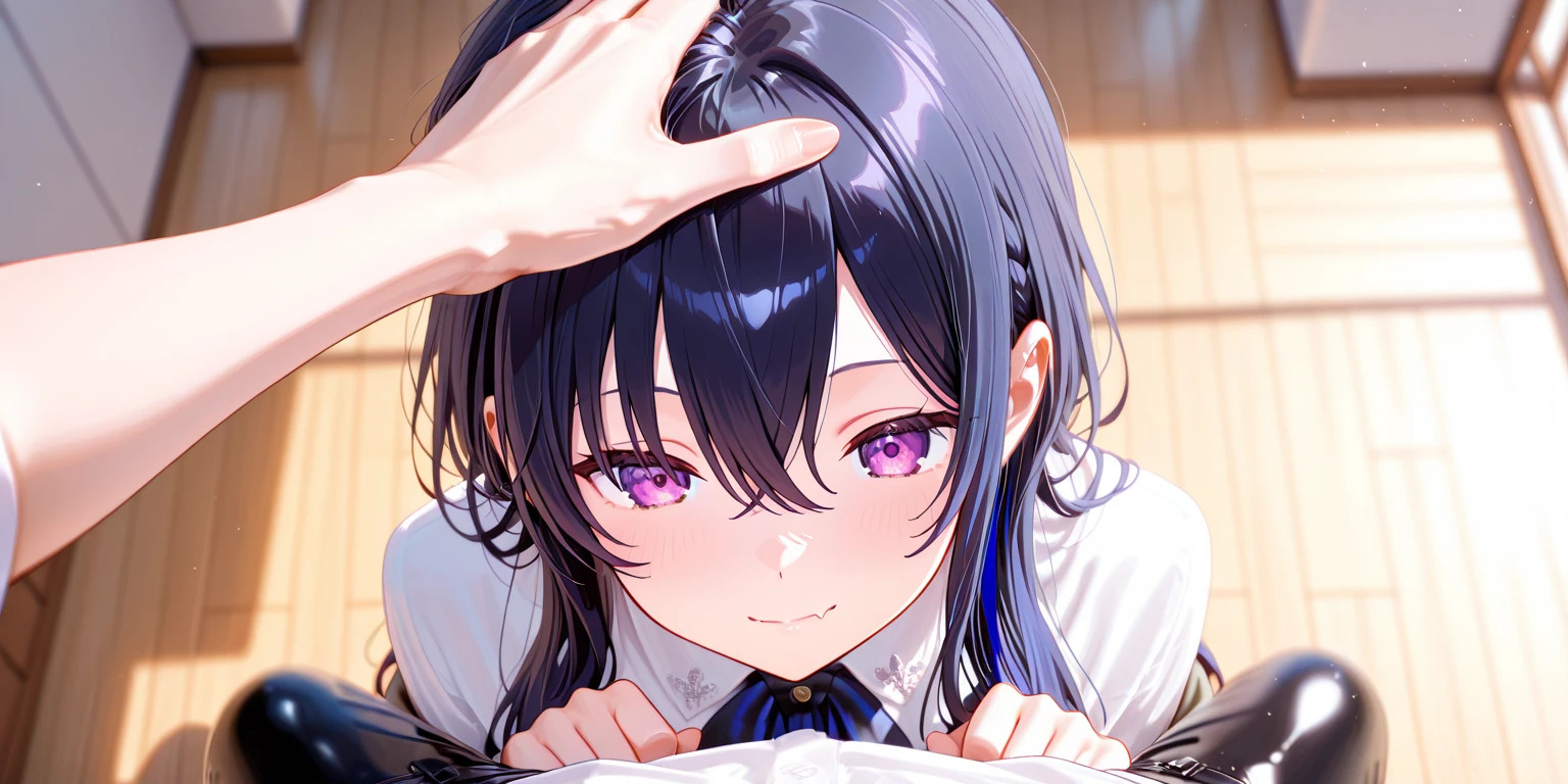((Masterpiece, best quality, high quality, very detailed CG uniform 8k wallpaper, very detailed, very detailed background)), detailed eyes, shiny hair, shiny skin, bright skin, ((NSFW)), ((1girl)), ((1man)), bedroom, (((cock, having sex, suck a cock, do a blowjob, bobbing head)), (blush, blank stare, breath, cloud of heart), looking at viewer, face)