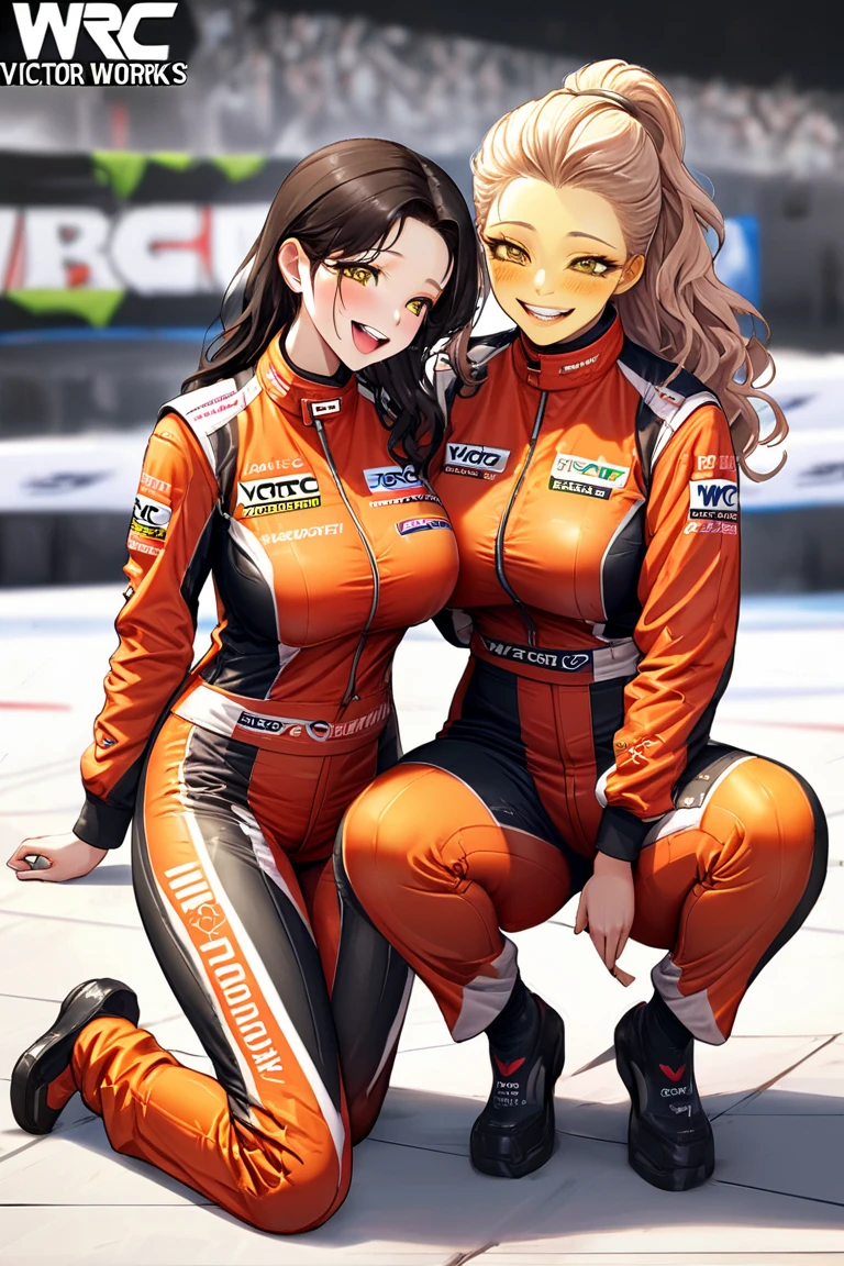(​masterpiece:1.4)、(top-quality:1.4)、
1girl in, F1's bewitching grid girl, Red-haired, looking at the viewers, solo ,realisitic,(shinny skin),(​masterpiece:1.4),(top-quality:1.4),red-lips、racing venue, bodysuit, (two heads)