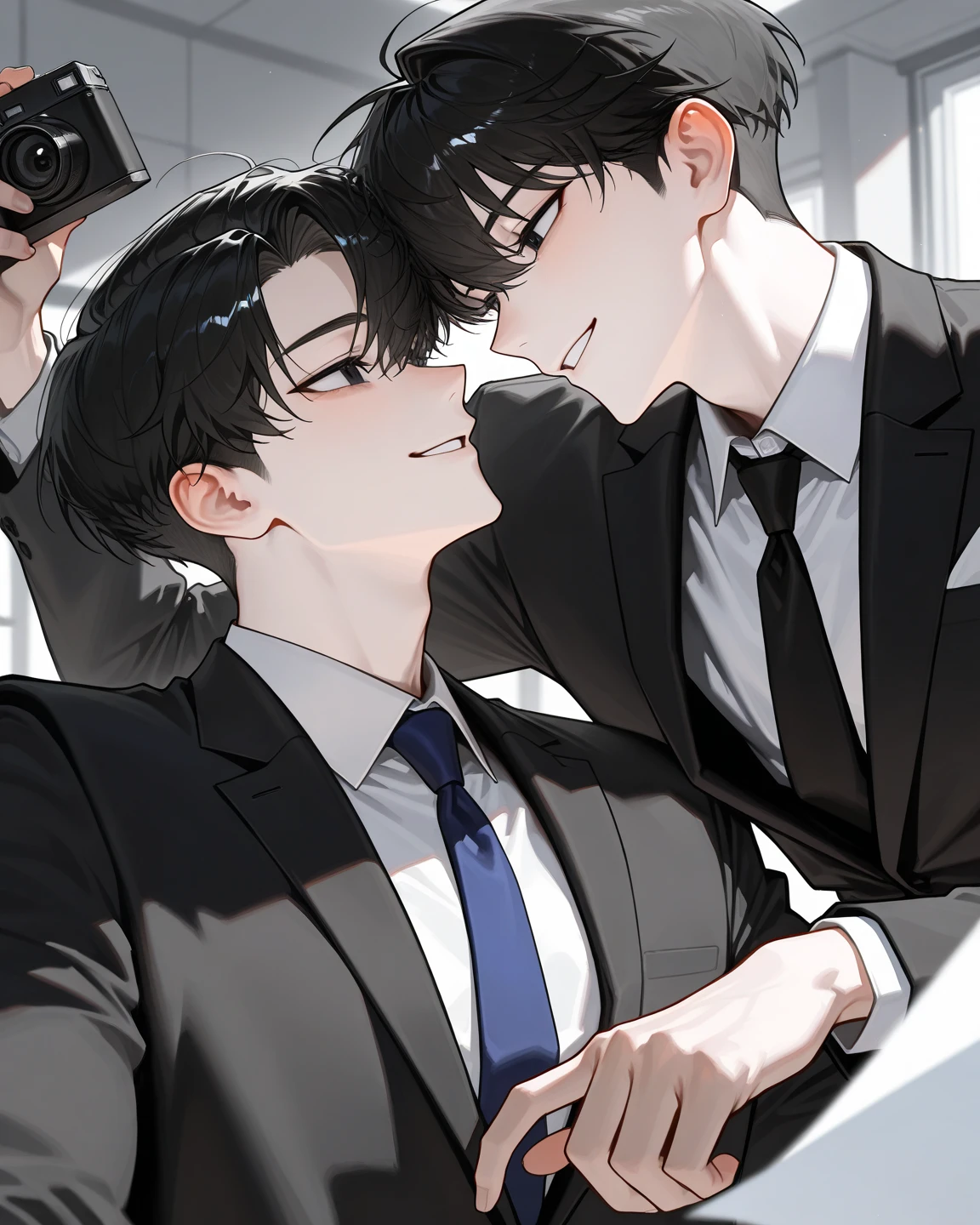 <lora:kkw-comicP:0.8>,((2boys kissing and hug, having sex together, business suit)),muscular male,bara,facial hair,((nsfw, penis, testicles, aroused face, open mouth, blush, orgasm)),