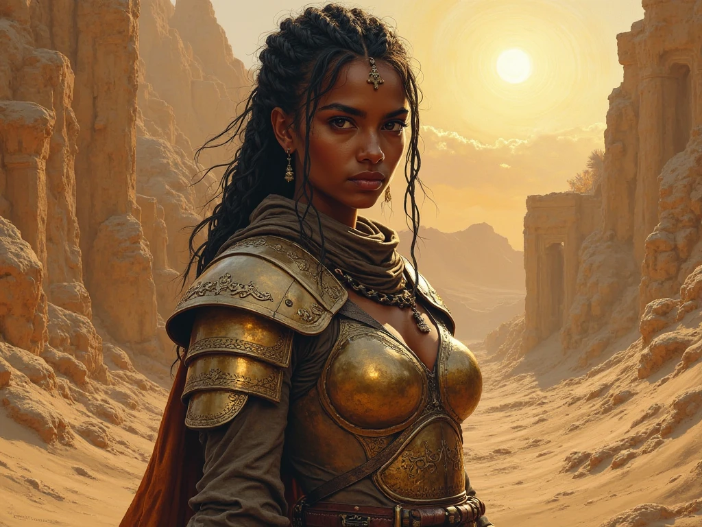 ((best qualityer)), ((work of art)), (detailded: 1.4), (absurdrez), (((black girl))), african girl, (((skin black, darkskin))), afro girl, Zulu warrior, African bracelets and necklaces, skin black, cybernetic hands, red futuristic short clothes, green and black, african savannah, defined muscular sculptural body, all-body, coxas nuas, cloused mouth, body covered in cyberpunk clothes, ((perfect medium breasts)), (super light brown eyes), ((afro hair)), (((cabelo preto e branco com dreadlocks)))), long black eyelashes heavy makeup, various African jewels, naked legs, by mucha, private--V5, close to real, psychopath, pose sexy, fundo african savannah, 2 piece outfit, cake, centred, scale to adjust dimensions, HDR (high-range dynamics), ray tracing,nvidia RTX,Super-resolution,Irreal 5,subsurface scattering, PBR Texture, Post-processing, Anisotropic filtering, Depth of field, Maximum clarity and sharpness, Multilayer textures, Albedo and Specular Maps, Surface shading, Accurate simulation of light-material interaction, perfect proportions, octane rendering, two tone lighting, large aperture, Low ISO, White balance, rule of thirds, 8K CRU, African standards