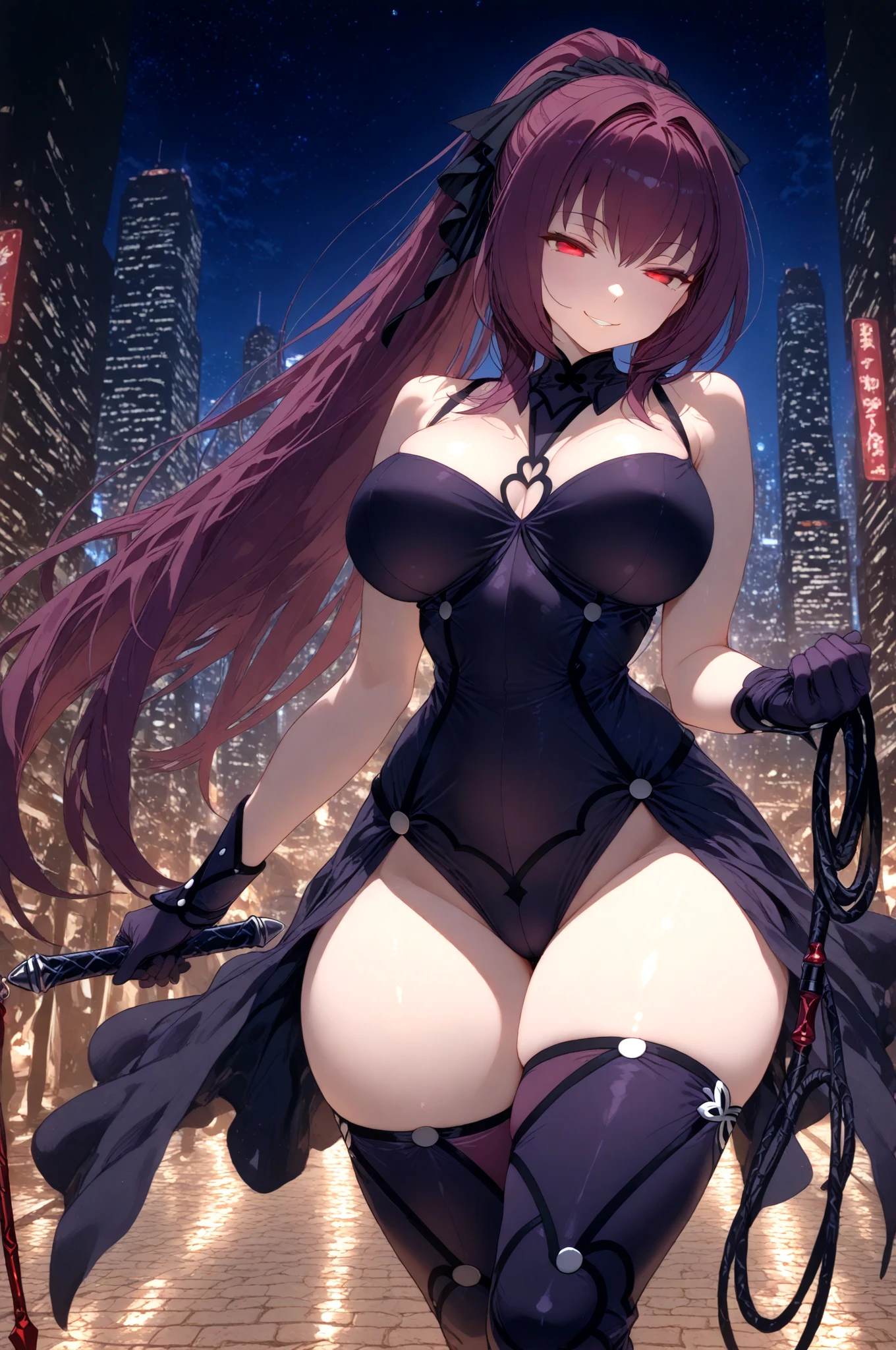 A stunning woman with dark red and purple hair stands in the midst of a steam punk city, her micro bikini accentuating her alluring figure. With an arrogant demeanor, she screams at a seductive girl, her beauty and confidence radiating off the page. The majestic and magnificent cityscape in the background adds a touch of grandeur to the scene.