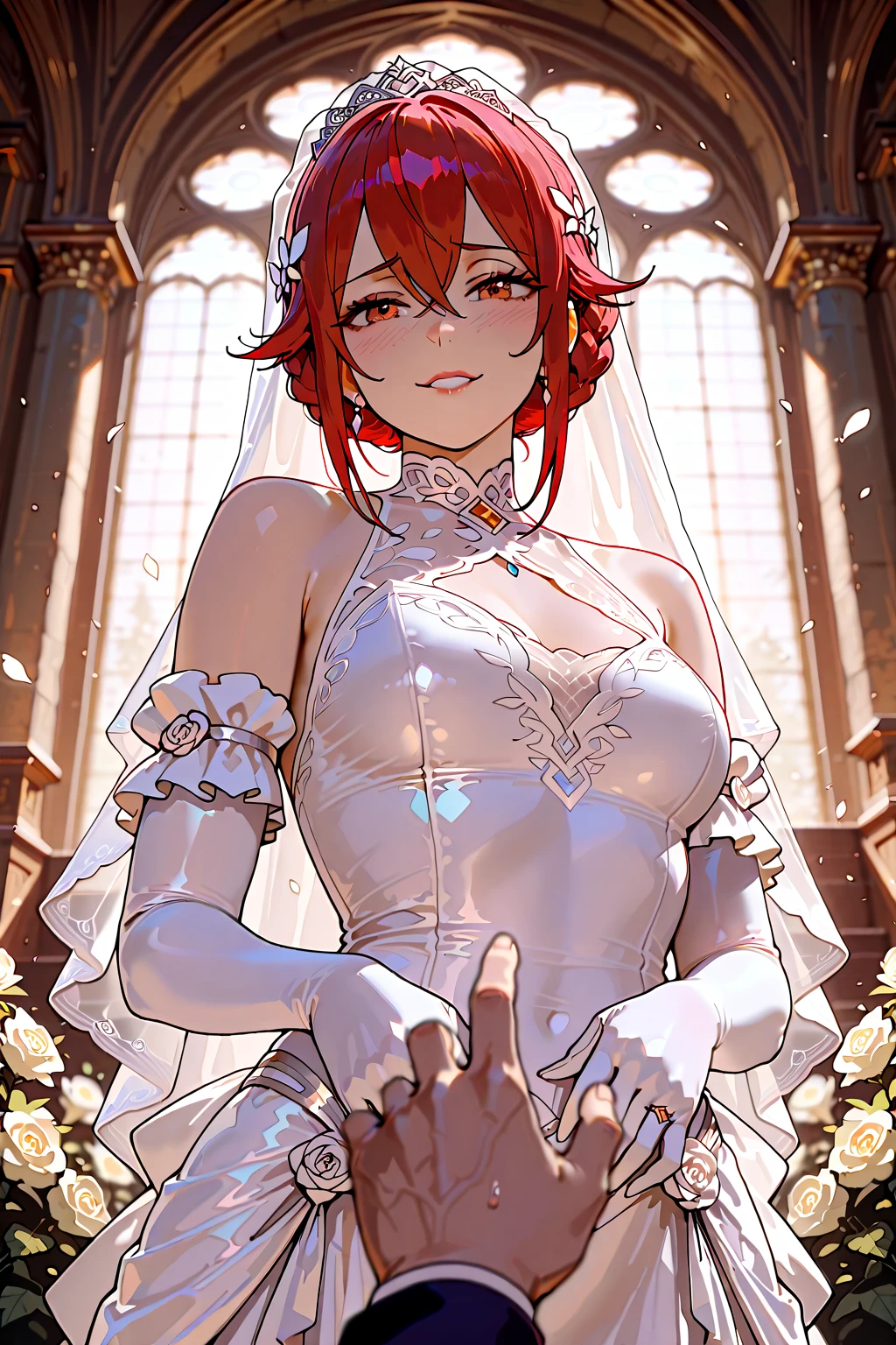 a father （he had been brainwashing by his second son,crossdressing,Sex with his second son every day, wear sexy Wedding lingerie,bride of his second son,have one's first night,,swear live as the wife of his second son for life) ,an empty abandoned church,in front of the confessional table 
