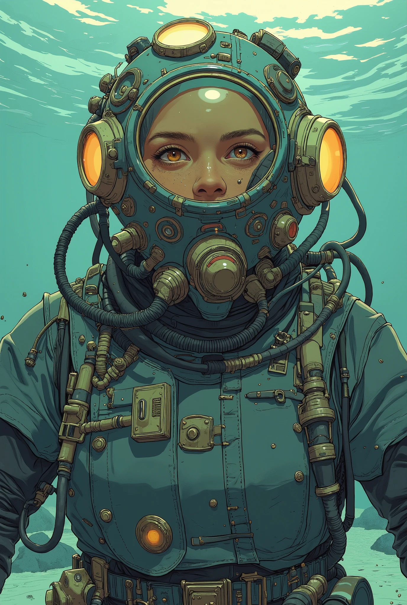 a man in a diving suit and goggles is posing for the camera, diving suit,  old scuba , scuba diving,  technical suit , deep sea diver, Shutterstock, Rubber suit, deep!!!!!, Full space suit, reddit meme, Underwear suit, rubber undersuit , Diver is under the sea, 2263539546]