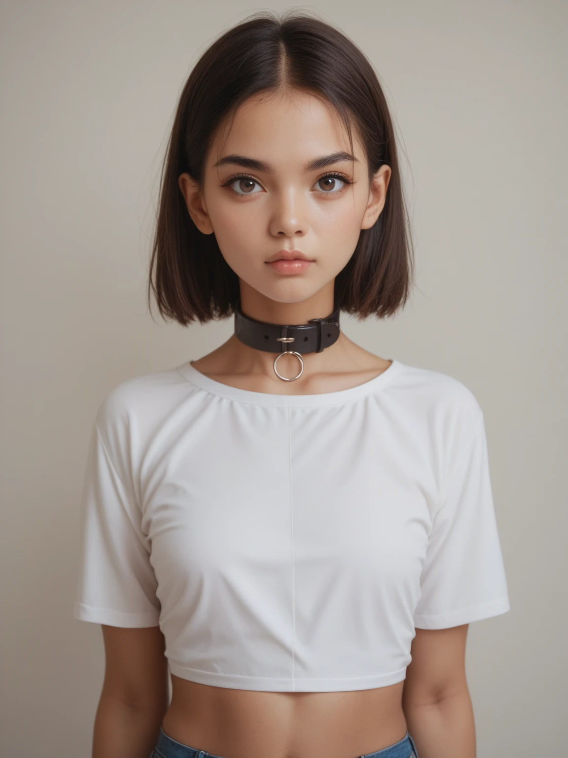 Beautiful woman wearing a dog collar Are crying
