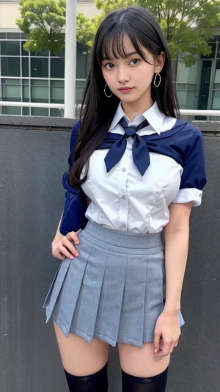 Very detailed、masterpiece、Highest quality、Ultra-high resolution、8K High Resolution、Photogenic transparency、Detailed eyes、Gradation、Perfect anatomical figure ,hard disk、Hmph , Nikon Z9 80mm Lens , Tabletop、Street in front of Tokyo Station、Standing model、shirt、(school uniform:1.5)、(((Skirts must be worn)))、(((Lift the hem of a skirt)))、Panty Focus、Too bright natural light、sunlight、(((While standing, She lifts her skirt to show her pussy to the camera.)))、(((Beautiful and white teeth)))、(((Raise your skirt higher and higher,Show your pussy to the camera)))、Ultra slim body、(Big Breasts:1.7)、Slim model body shape、Beautiful posture、Wearing a collar、Earrings、Earrings、((Navy Blue Skirt))、crowd、Erect nipples、ponytail、shaved pussy,Thin eyebrows