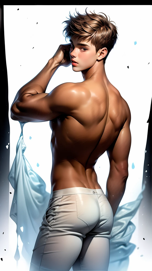 (Masterpiece, Best quality, offcial art, Aesthetic: 1.2), (Super detail), (Clear plastic tong: 1.2) ((Short hair, Short beard: 1.3)) ((Short hair, Muscular 32 years old: 1.3)) Fine details, Most Best Illustration, hand-drawn high quality, (High contrast), (Clean lines: 1.3), (Naked muscular macho art), Line drawing, (Complex lines), Clear lines, Fractal art, , , (full-body portraits, see-through thong, Extreme close-up: 1.1), (Muscular man, White transparent thong: 1.4) (Continuous golden desert Gobi background: 1.3), The perfect feature of a supermodel, whole body show (Short hair, beard stubble), Thong boy, Surround composition, Perfect chest and abs, Mysterious night, Extremely provocative and sexy (Add details), (Detailed background: 1.2), (core,), high resolution, Extreme detail ((Super art, Wear only a pair of white transparent thongs, Internal genital structures can be seen: 1.3)) ((Full body display, Extreme detail display: 1.2)) (Yuko Yuguchi style, 1.4), Higuchi Yuko style, (By Yoh: 1.2),