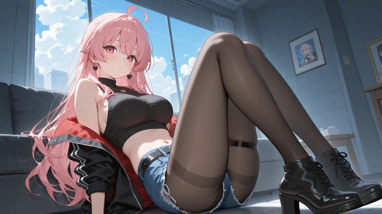 Shy, legs spread to reveal panties