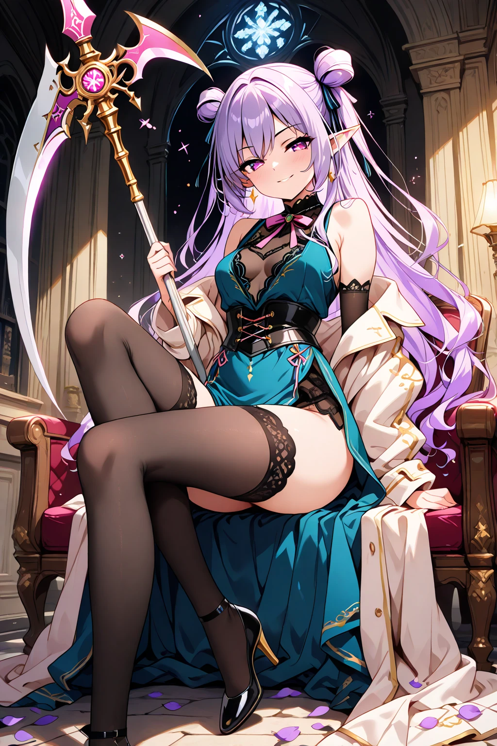 (Best quality, A high resolution, Textured skin, High quality, High details, High details,Extremely detailed CG unity), Enchanted，having fun，Being in love，witch in fantasy world，purple hair, purple eyes，A small amount of lilac pattern，A small amount of sky blue cloth，exquisite costumes，solo person，the night，Simple pantyhose，A small amount of lace，Dazzle, woman, beautiful, witch, purple hair, purple eyes, wand, cats, (holding wand:1.2), (wearing witch hat), (outside), (floating), (nighttime), (night), (night sky), (floating cats), (cute cats), (perfect cats)