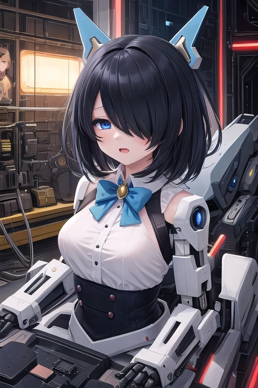 masterpiece , best quality , 1 sexy girl , solo , full body tight suit and bowtie , (covered nipples:0.9) , (gigantic tits:1.2) , (thick arm:1.1) , thick thigh , gigantic hip , (gold hair:1.1) , short hair , (plump:1.1) , robot joint , robot shoulder , embedded in machinery , lying on small sci-fi cockpit , surrounded by sci-fi machinery and monitor , folded , cable attached to the whole body ,spread legs , ahegao ,muscular , suit and tie, formal suit uniform, big shirt collar, formal white dress shirt, formal suit coat, huge giant red bowtie, formal suit clothing,  high collar, ??? machine, vaginal insertion, machine gun embedded in breasts, gatling gun breasts, gun barrels, breasts are embedded with guns, weaponized breasts, black hair color, black hair, dark hair, fully covered breasts, buttoned white collared shirt