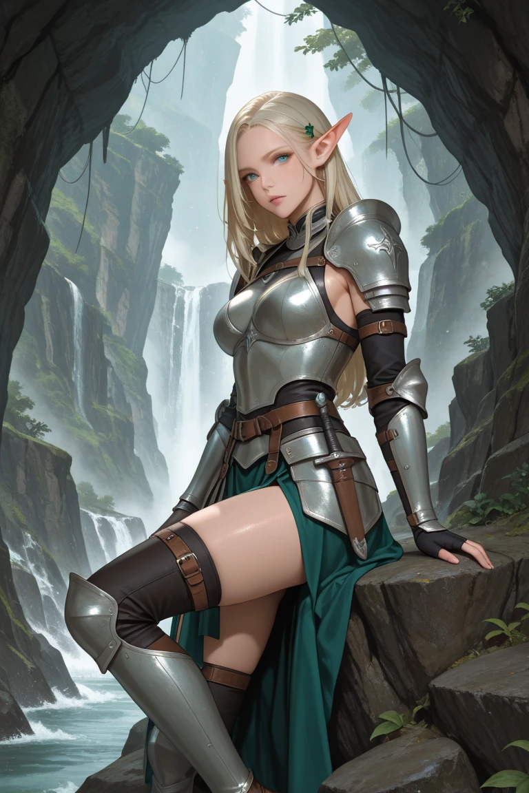 Woman in armor with sword in a forest, seductive elf princess knight, elf princess knight, 2. 5d cgi anime fantasy art, elf warrior princess, elf warrior, elf knight, elf princess, elf girl, epic epic elven warrior, epic fantasy art style hd, female elf, epic fantasy art style, elf queen, wallpaper --auto --s2
