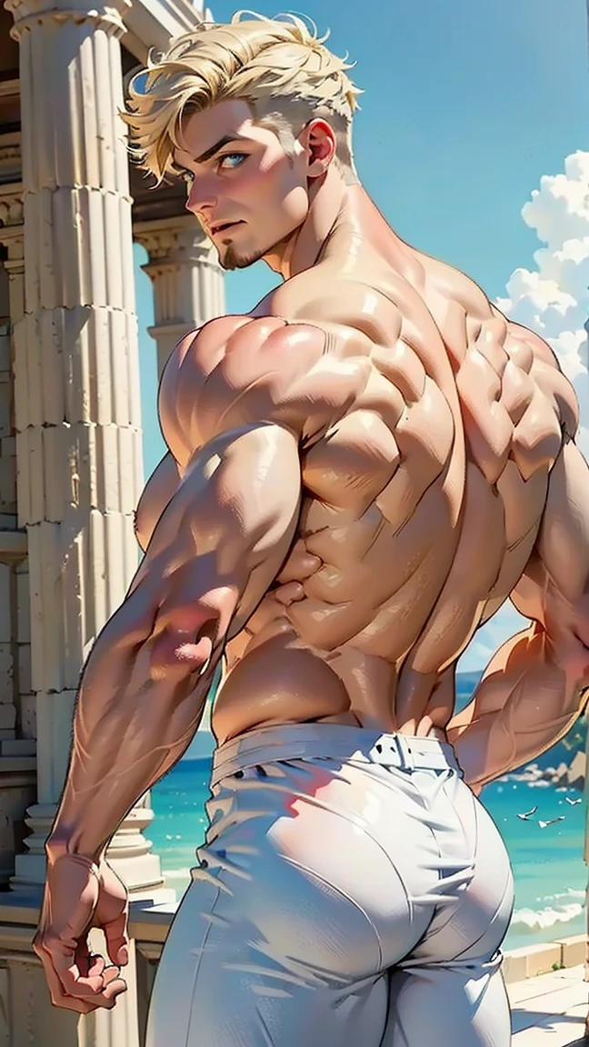 musculature，hormone，male people，back，The upper part of the body，beachside，sideface，lineworks
