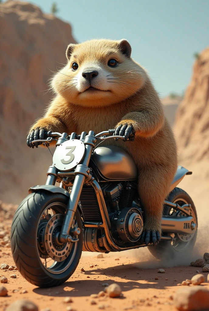 Hedgehog riding a motorcycle that stepped on a landmine and blew it away