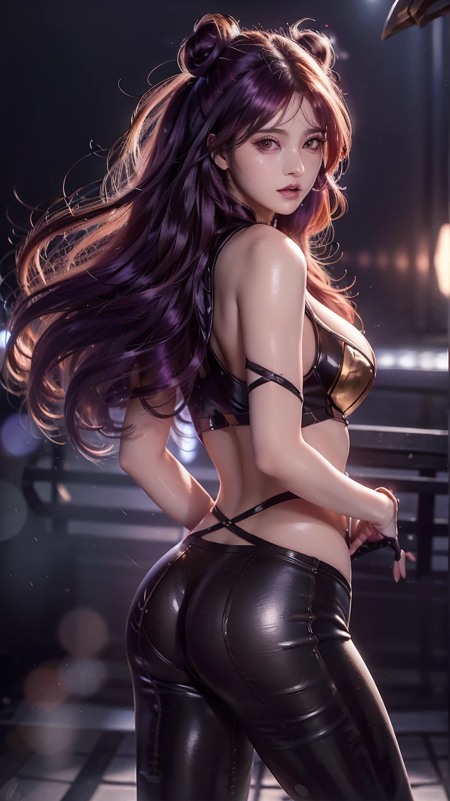 Pokimane + streamer + gorgeous"+"long wavy dark-brown hair"+"piercing brown eyes"+"small breasts"+"fashion-forward style"+"big ass"+"confident posture"+"5'4 in height"+"big ass"),