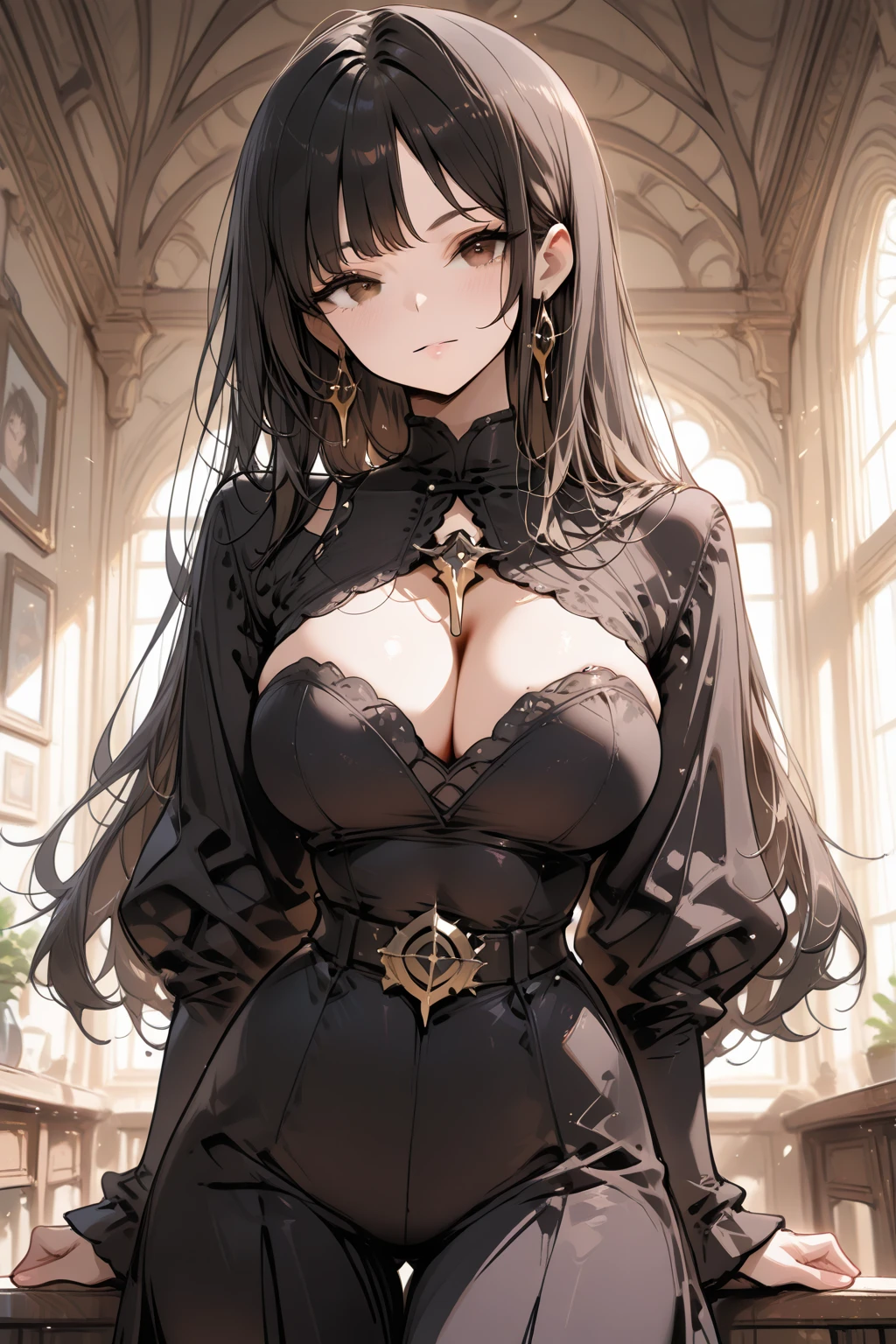(masterpiece),A luxurious fashion show (Best quality),Sexy landlady,Detailed facial details,Sexy dress up (detailed), (((Big Breasts,Cleavage)))Luxury scene, (high resolution), NPZW, (Features), whole body, woman, Bedoup, Wear a collared shirt, Pencil Skirt, Long hair, whole body细节