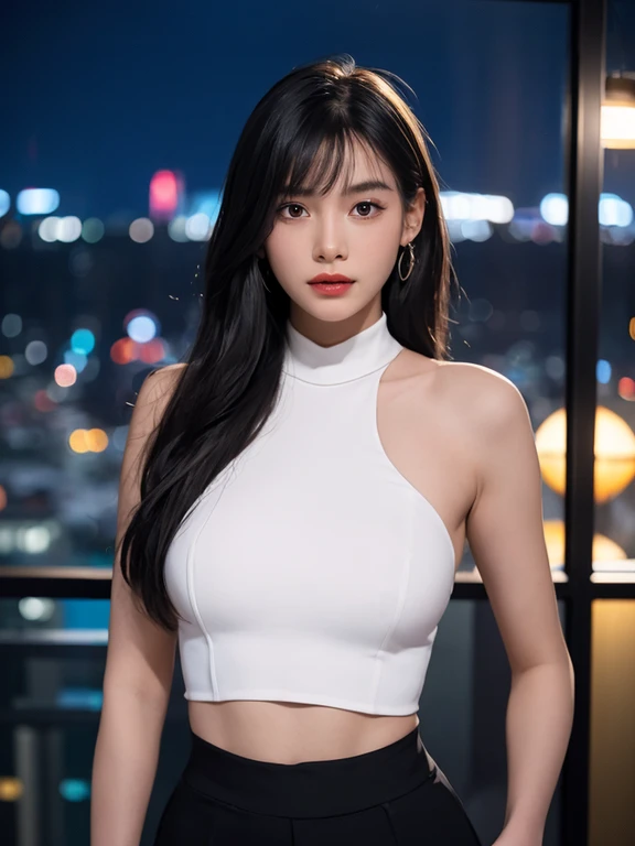 （dent in the skin：1.5）， Realistic， realisticlying， （tmasterpiece：1.5）， concept-art， Complicated details， highly  detailed， realisticlying， rendering by octane， 8K， unreal-engine， dynamicposes， best qualtiy， A high resolution， （Realistic face：1.1）， （hyper realisitc：1.1）， （full_Body））， perfect  eyes，（shiny skins：1.2）， （（（Hairstyles）））， （（（perfect hand）））， （very highly detailed background）， （（Dynamic background））， （llight rays）， （（Detailed eyes， high-quality eyes， face with high quality））， （（（Flowing hairstyle）））， Epic， depth of fields， Bokeh， 4K， gotik， Mountain background， salama， Glowing blue iris， is in night，Smile，
