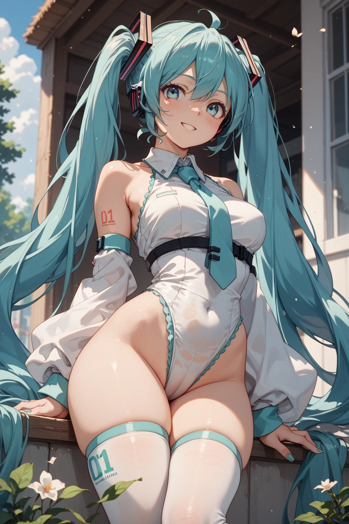 Hatsune Miku、(tiny chest:1.3)、Thighs、Completely naked、nsfw、