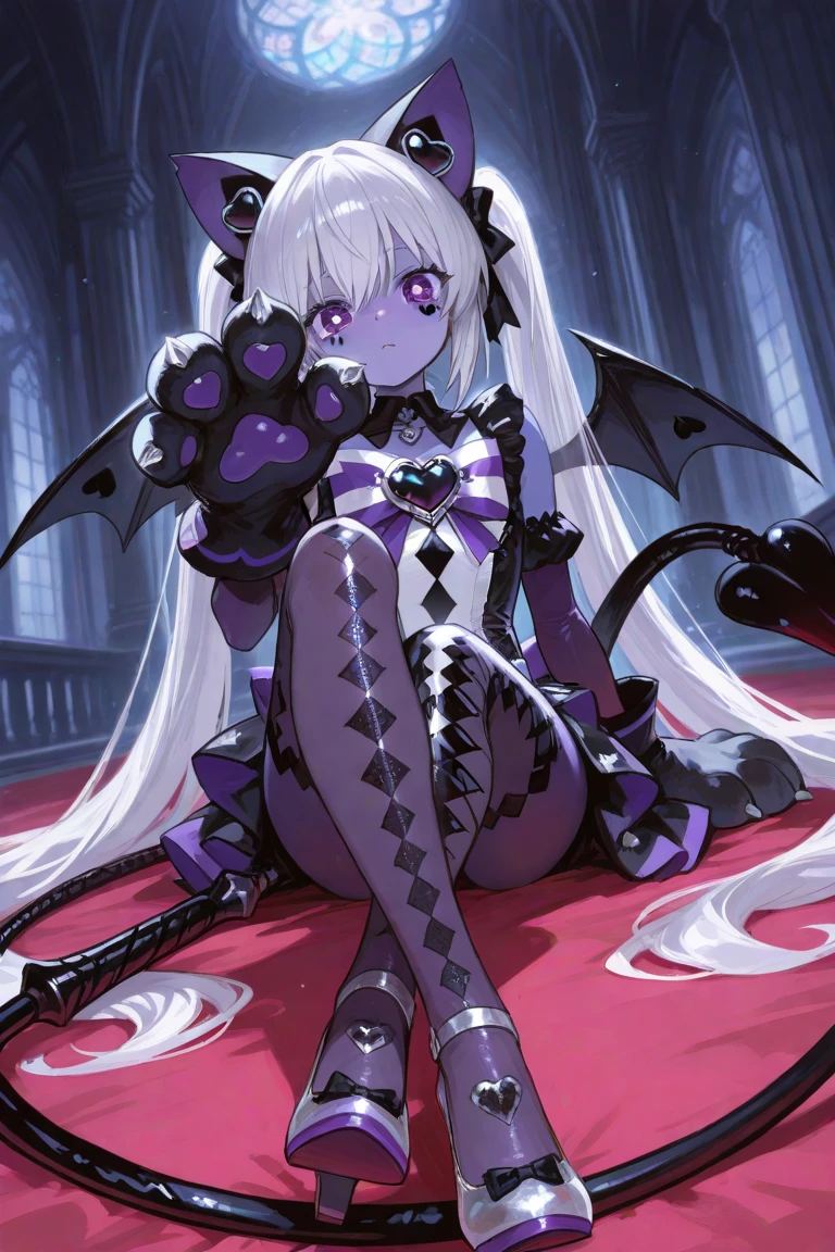 High resolution:1.2, best quality, perfect face, perfect anatomy, expressive eyes, fantasy landscape, 1girl, cute arachne, cute spider goddess, full body, medium breasts, white hair with highlights, black hair, long hair, pointed ears, red eyes, sexy dress, blue eyes, headgear, 8-legged spider