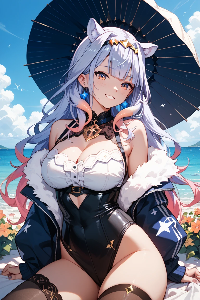 masterpiece, best quality, large breasts, <lora:arknightsSCHWARZ_v10:1>, schwar