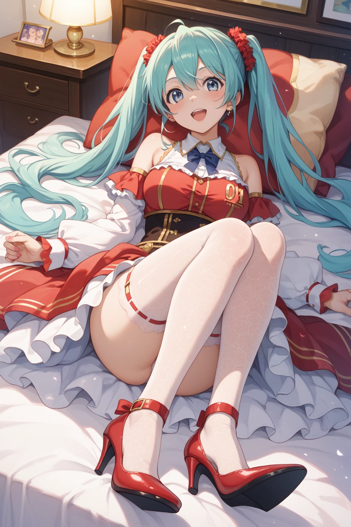 Sakimi-chan, ((Hatsune Miku)), a girl with 18 years old, (gift ribbons), (sexy position),