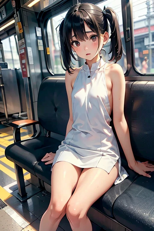 ((((Best Quality, 8K, 32K, masterpiece, 1.2)))),{{solo}},nsfw,{{{Artist: GirlfriendMix's style}}},((perfect beautiful face:1.2)),  public toilet in train, sitting on toilet seat, wearing , peeing, leaking pee from pussy, half visible vivid pussy, a lot of public hairs, defiant look, embarrassed,