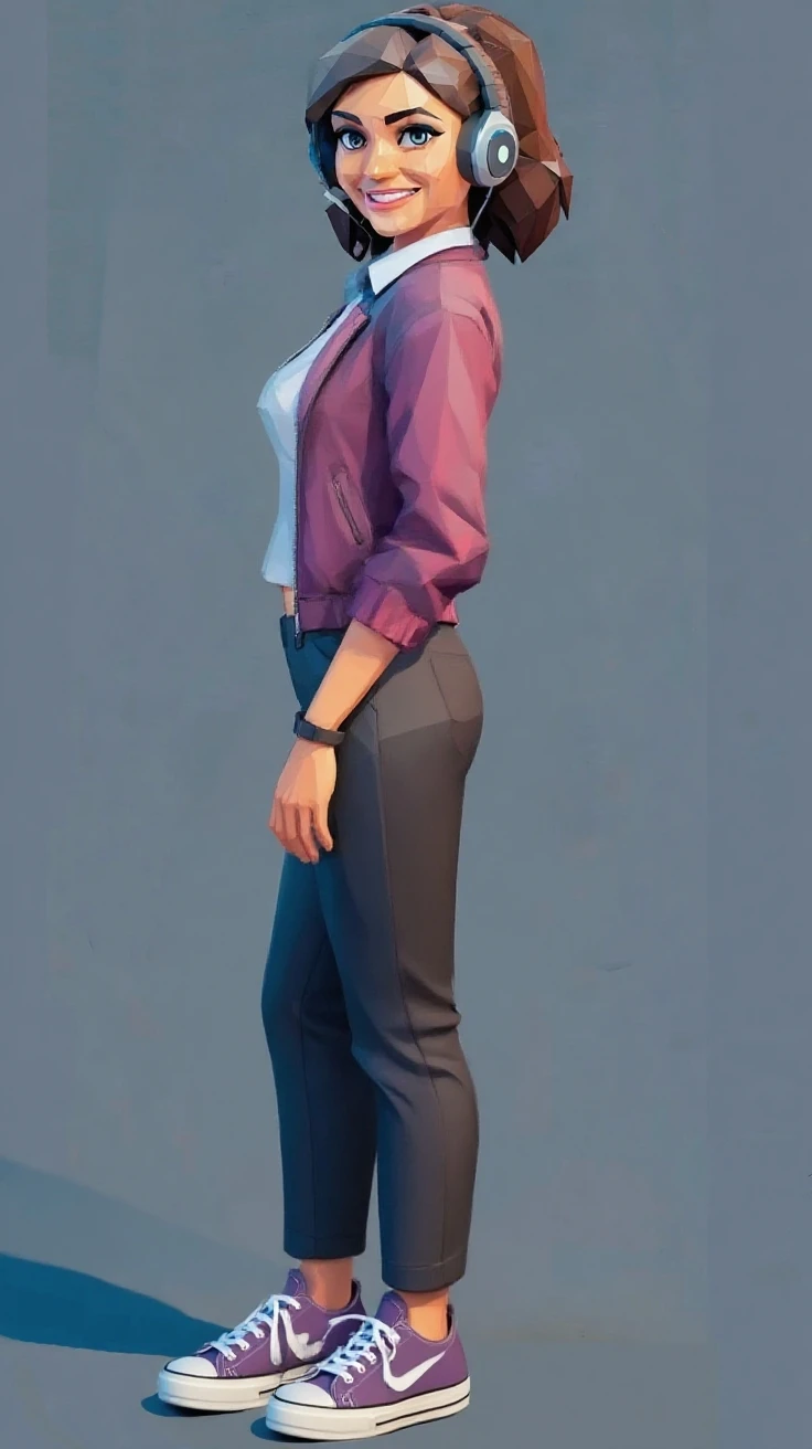 Create an image with a game character with pink hair in the back and blonde in the front with a purple blouse and light jeans, this character is a , at the bottom there will be a circle on the floor like the game: don't leave the circle if you want to win the photo will be like a drawing