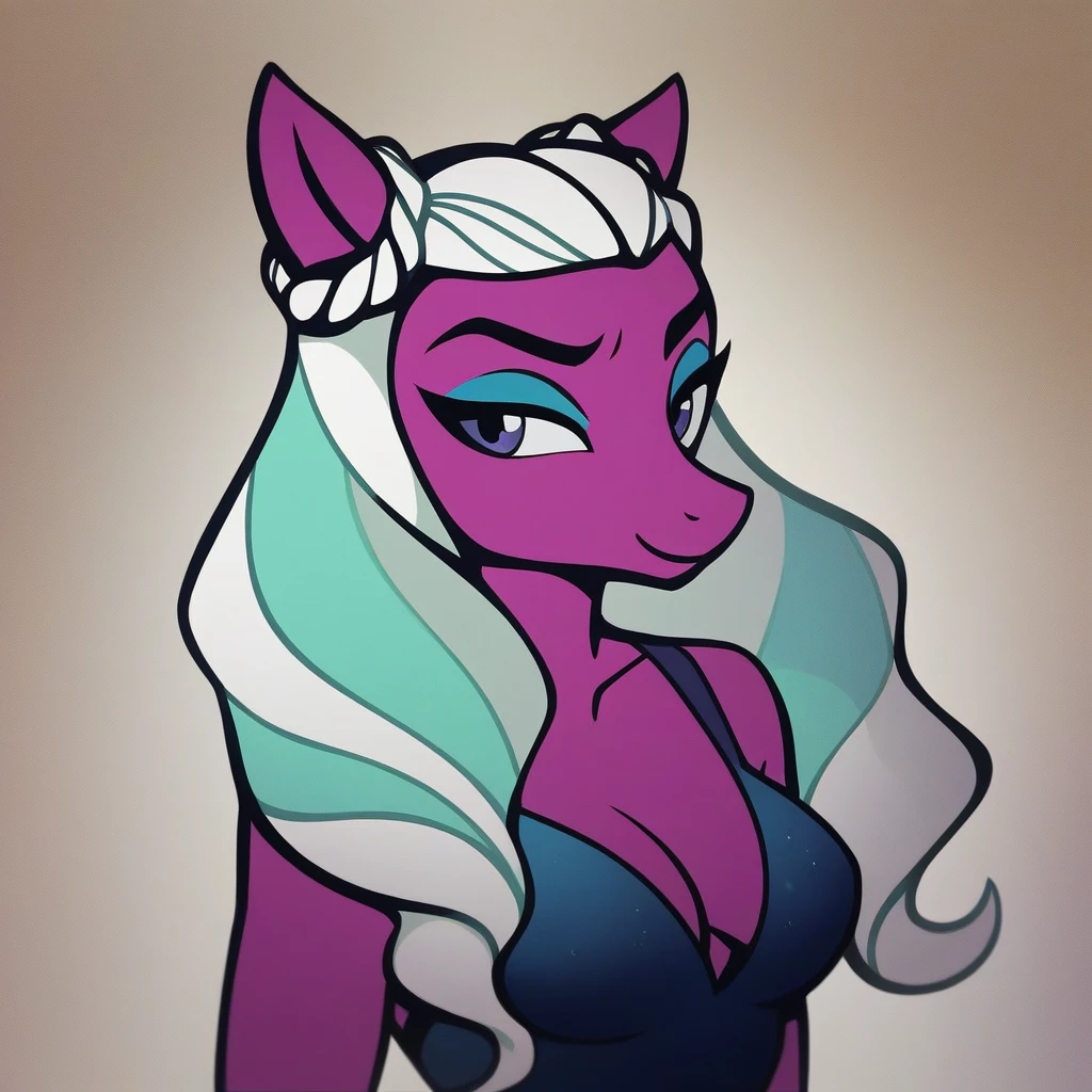 score_9, score_8_up, score_7_up, score_6_up, score_5_up, score_4_up, source_pony, discostyle, anthro pony, Rarity, 1girl, three quarter view, abstract, expressionist, harsh brushstrokes, traditional media, painterly, looking at viewer, smile, dress, large breasts, cleavage, diamonds background, abstract background, multicolored background, <lora:Disco_Elysium_Style_Pony_V2:1>