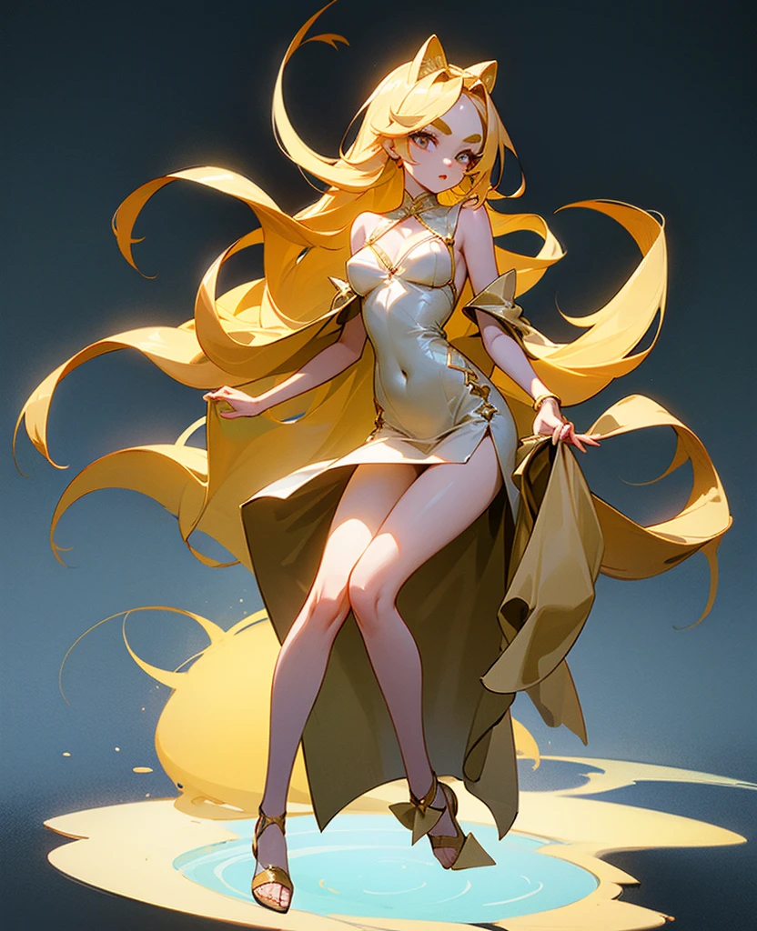 masturbation behavior、Golden Hair、A beautiful young looking woman、Kind eyes、White skin full nude、Twin tail hairstyle、Yellow ribbon hair accessory、Nipples、Small areola、Thick armpit hair、well-groomed dark pubic hair、A stiff erect penis、scrotum、Beautiful hands、Beautiful anus、Semen dripping from the crotch、Fairly thick hair