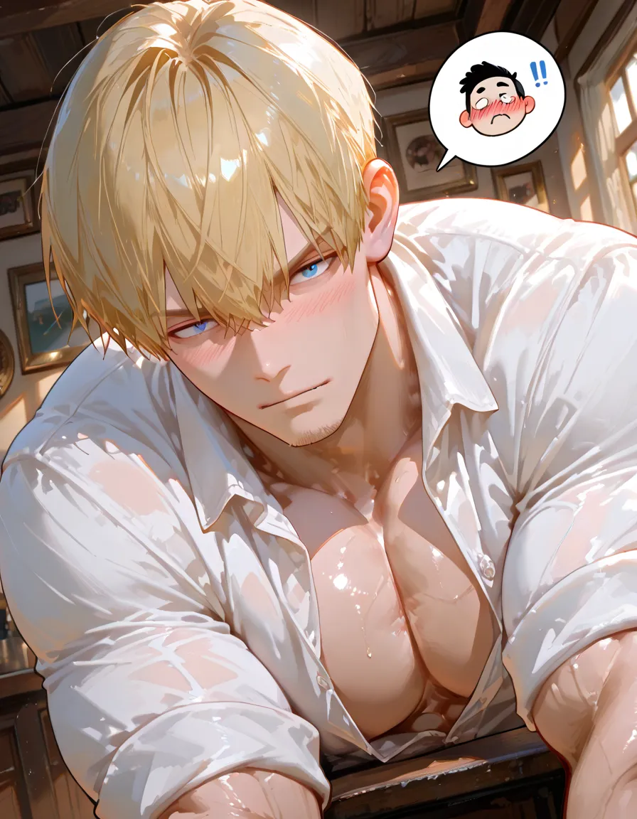 vane /(granblue fantasy/)、muste piece, ,NSFW,best quality,male,solo,beautiful detailed skin、Glittering oiled skin,blush、(nude apron,detailed face,blush,Panting、泣いている,orgasm:1.2), complicated and elegant、sexy、 Strong muscles、spread legs,(anal,penis,sex,projectile cum,semen,:1.3),kitchen
,lying