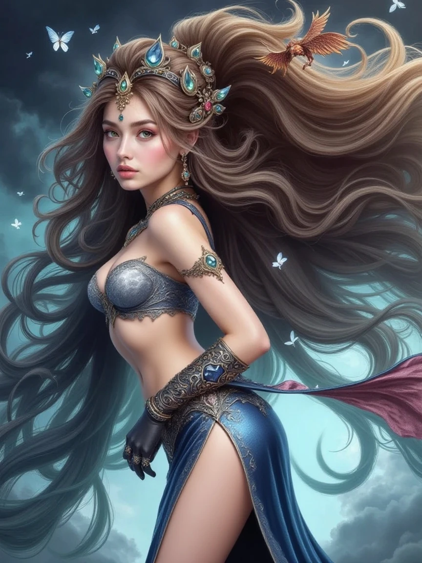 a woman in a colored glass  and cape is standing in the water, concept art by Yang J, Artstation contest winner, fantasy art, extremely detailed artgerm, ig model | artgerm, as seen on artgerm, fantasy woman, fantasy art style, artgerm. anime illustration, 2. 5 d cgi anime fantasy artwork, anime goddess