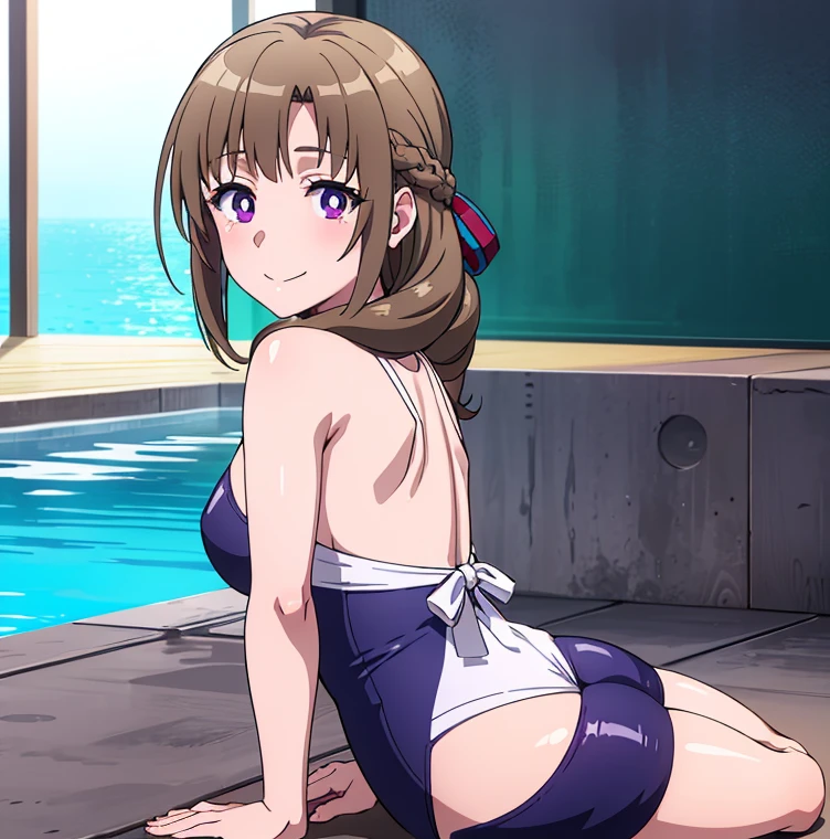 (((pixel-perfect, detail-perfect))), solo, 1girl, you watanabe, eyes azzur, smile, bikini, pool, armpit, big filesize, ultra High Qality