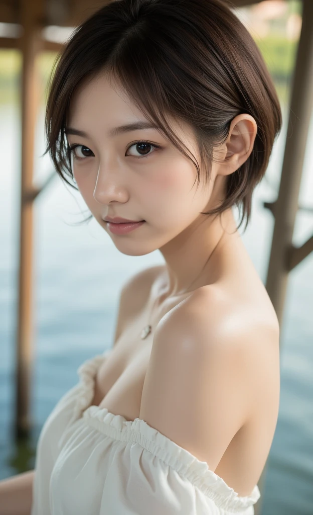 (((smile、Focus on the eyes:1.1、Extremely detailed:1.22、Ultra-high resolution、masterpiece:1.45、Highest quality)))、((((Whole body expression:1.68、camisole、Leaning forward、One person))))、long, straight black hair、So that every single hair is clearly visible、The subtle color changes of hair depending on how the light hits it、 Skin has a natural glow、Fine skin texture、Representing the fine details of pores:1.25、Details of the light redness on the forehead and cheeks、(((Eyes with fine iris details、The eyes depict color gradations and patterns.、Long, natural-looking eyelashes, each and every one visible、Well-groomed eyebrows、眉毛のindivual々The hair is clearly visible、Light reflecting off into the eye、The light in the eyes creates small highlights)))、The nose is delicate、Fine detail on the nostrils、Lips are plump and naturally pink、Depicts the fine lines and soft curves of the lips、lips are shiny and、The gloss on your lips accentuates their shape.、(((Detailed depiction of lip texture、Particular attention to the depiction of light and shadow、Soft natural light gently illuminates the face from the front、A faint glow on the forehead、A slight shine on the nose、A slight glow on the cheeks、Shadows are cast softly along the contours of the face、Accentuate the sides of your cheekbones、Accentuate the sides of the jawline、Emphasize the sides of the nose、The gloss on her lips reflects the light faintly、Lips emphasize the plump texture、The shadow of the hair gives depth and dimension、indivual々The hair shines in the light、