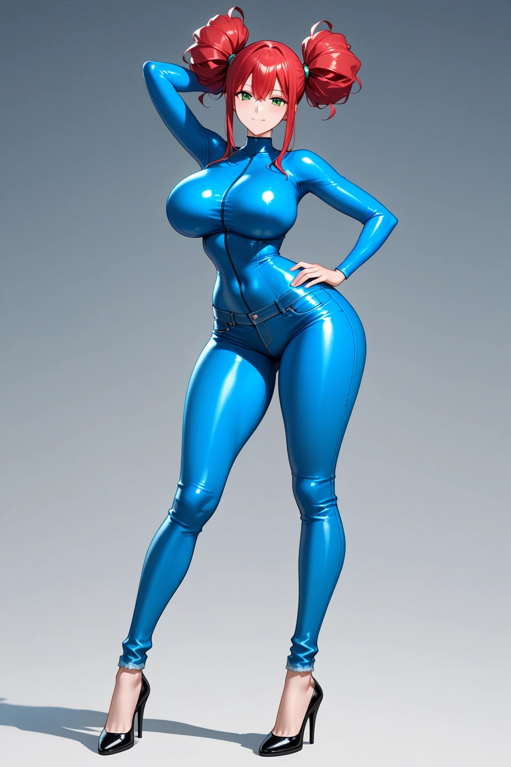 a beautiful korean woman, wearing a light blue costume, superhero, tight clothing, redhead, curvy hips, busty, standing, frontal 3/4 body view, (best quality,4k,8k,highres,masterpiece:1.2),ultra-detailed,(realistic,photorealistic,photo-realistic:1.37),vibrant colors,dramatic lighting,cinematic composition, small face, cute face.