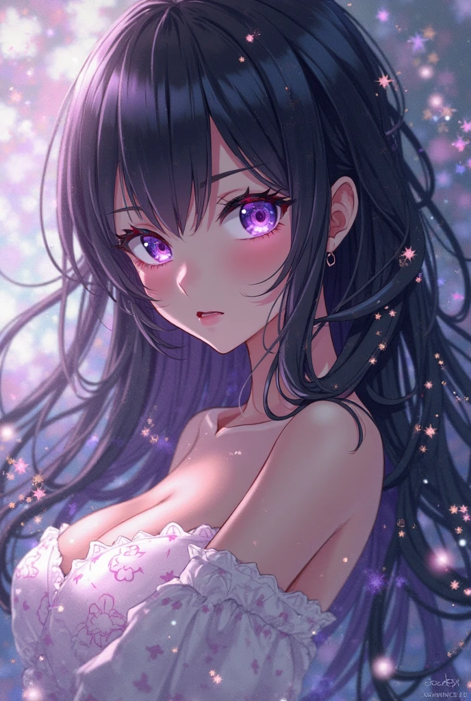 (masterpiece, Highest quality), 1 personの,Sex,(((sexy), Hoshino Ai, ),Completely naked,Sex,(Big Breasts, Perfect form), (Purple Hair, Long Hair, Striped Hair, Beautiful Hair, hair ornaments), (eye morados, Star-shaped pupils, +_+, In symbolic form_student, Sparkling_eye, eye hermosos, reflejos de eye, eye agudos), (Watching the audience)), (A simpler background, Dark Background,On the bed), (High resolution, chromatic aberration), (Large Breasts,slender),(Completely naked,naked),(1 person),(Upper body only),(Five fingers)
