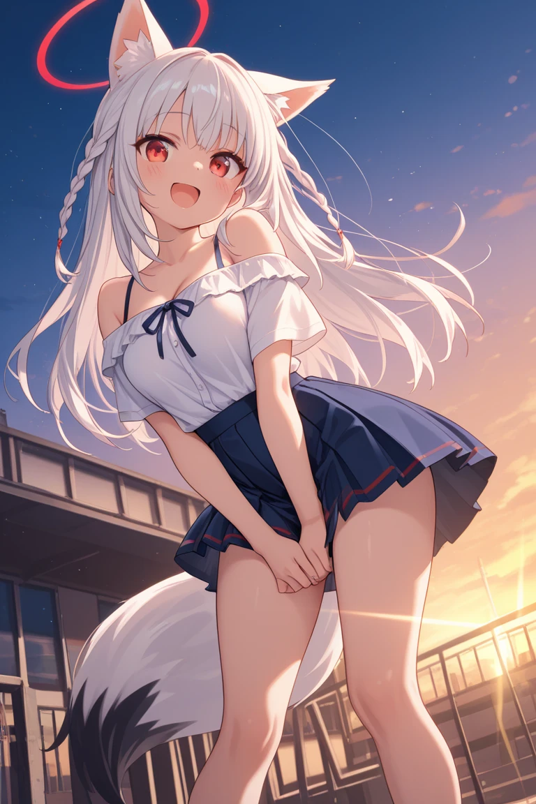 MIZUKI YUKIKAZE, work of art, In the city, standing, navel, transparent clothing, DARK SKIN, (without PANTIES), Smile, looking at the viewer, tree, (from bottom: 1.2), cinematic lighting,