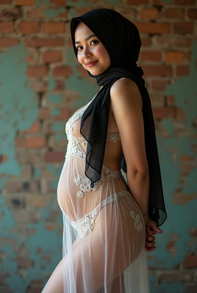 (HIJAB PATTERN FLOWERS GREY), 69-year-old mother-in-law is naked at toilet, NAKED BREASTS & PREGNANT 