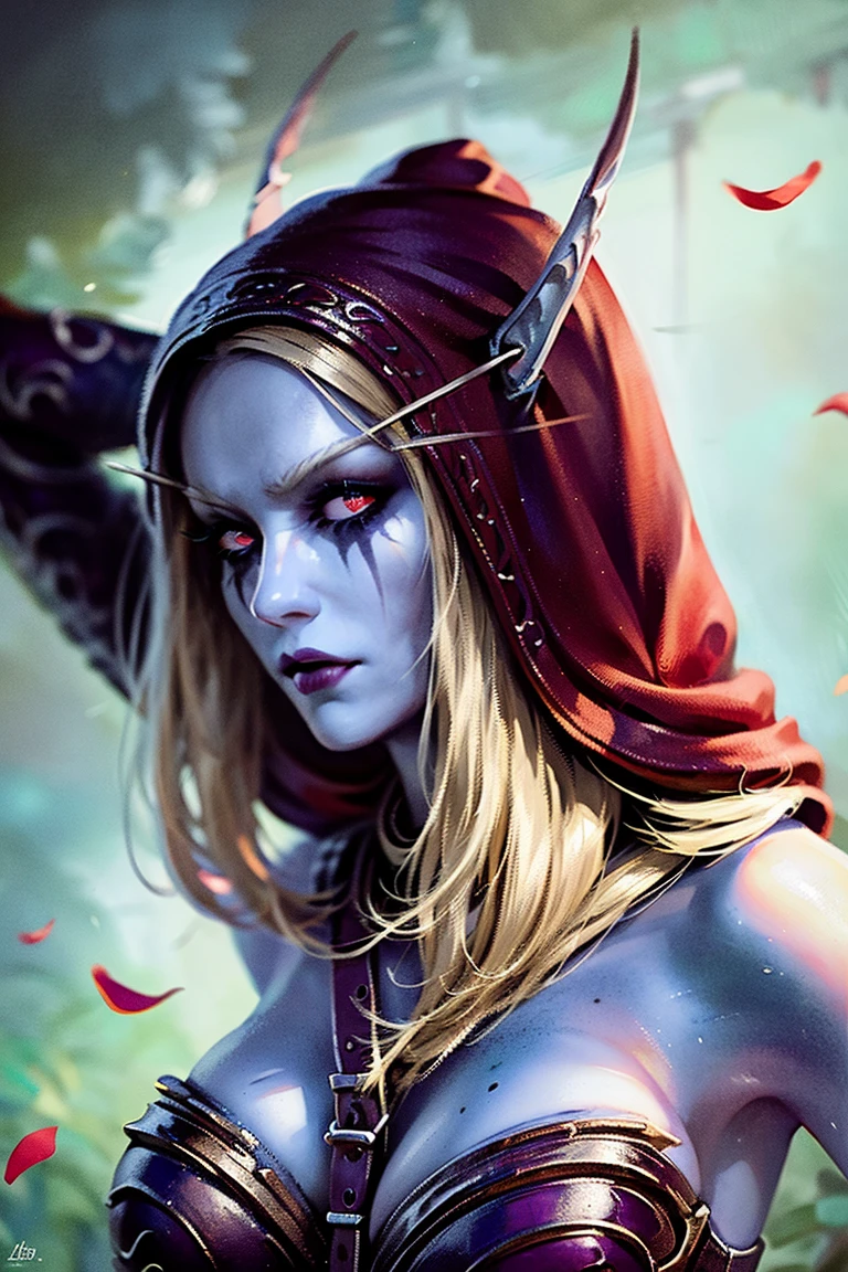 <lora:SylvanasWindrunner-000012:0.5> a full body painting of sylvanas windrunner, girl archer, red eyes, female face