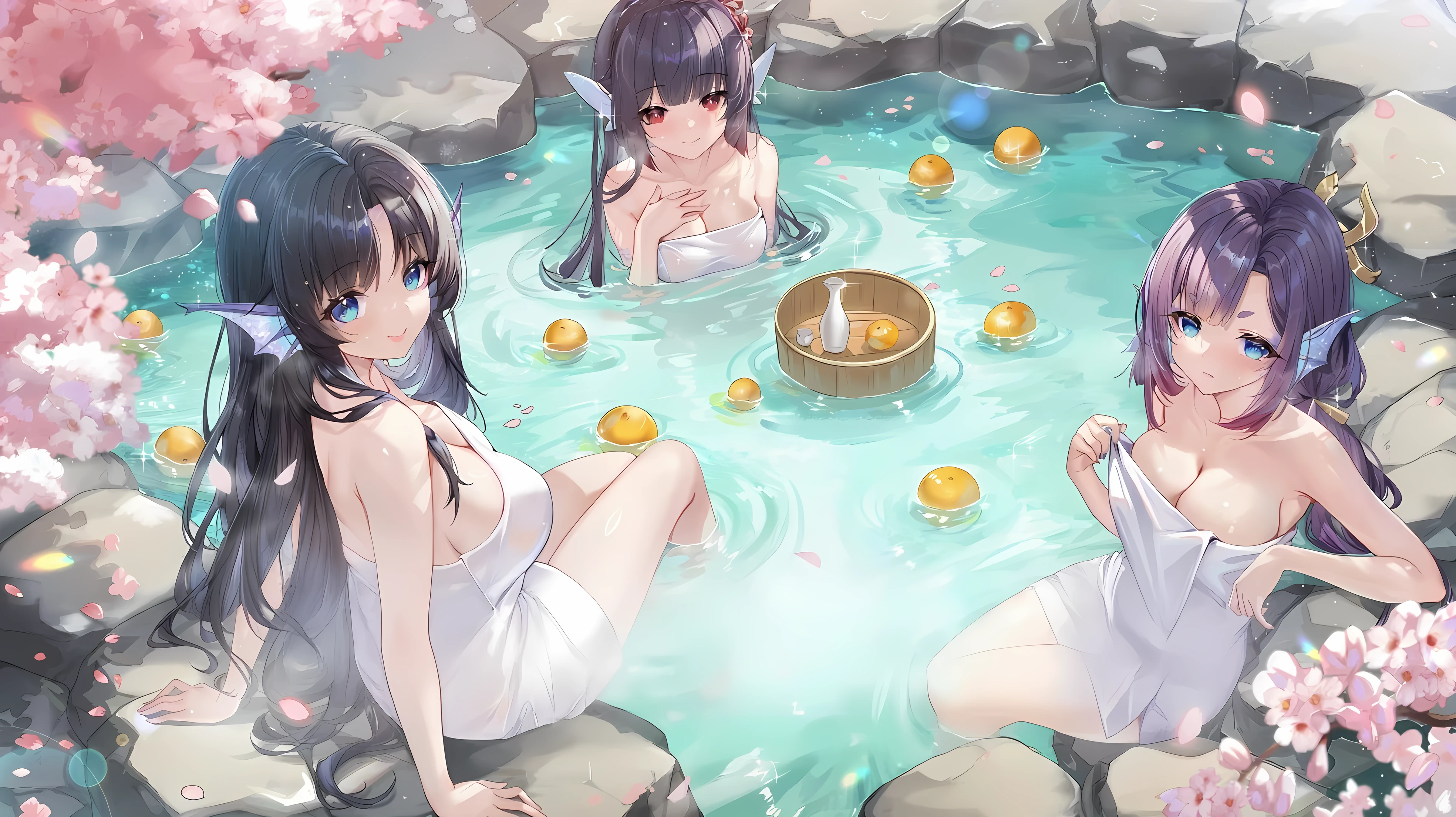 natta，The air is filled with the heat of natural hot springs，One is plump、Beautiful woman sitting in hot spring，Enjoy the comfort brought by hot springs。Her body is surrounded by warm water，The yukata hangs loosely on the body，Half a shoulder exposed。Her skin is reflected by the steam from the hot springs，appear more attractive。

A woman is&#39;Breasts look fuller in the water，Fair skin and hot spring water complement each other perfectly，appear more attractive。Her face flushed，closing her eyes gently，hori&#39;Just like you&#39;Enjoy this wonderful time。Long eyelashes flutter gently，Gives people a feeling of calmness and vitality。

natta，Rocks and vegetation next to the hot springs are illuminated by lights，Presenting a mysterious and romantic atmosphere。The woman in the water seems to blend into the scenery，make up a beautiful picture。The steaming hot spring water flows slowly，accompanied by female laughter，Bring endless warmth and beauty to this night。

On this peaceful night，The female figure complements the hot spring scenery，Let people be intoxicated in this poetic and picturesque realm。With the gentle ripples of hot spring water，This moment seems to be frozen forever，become an unforgettable sight。